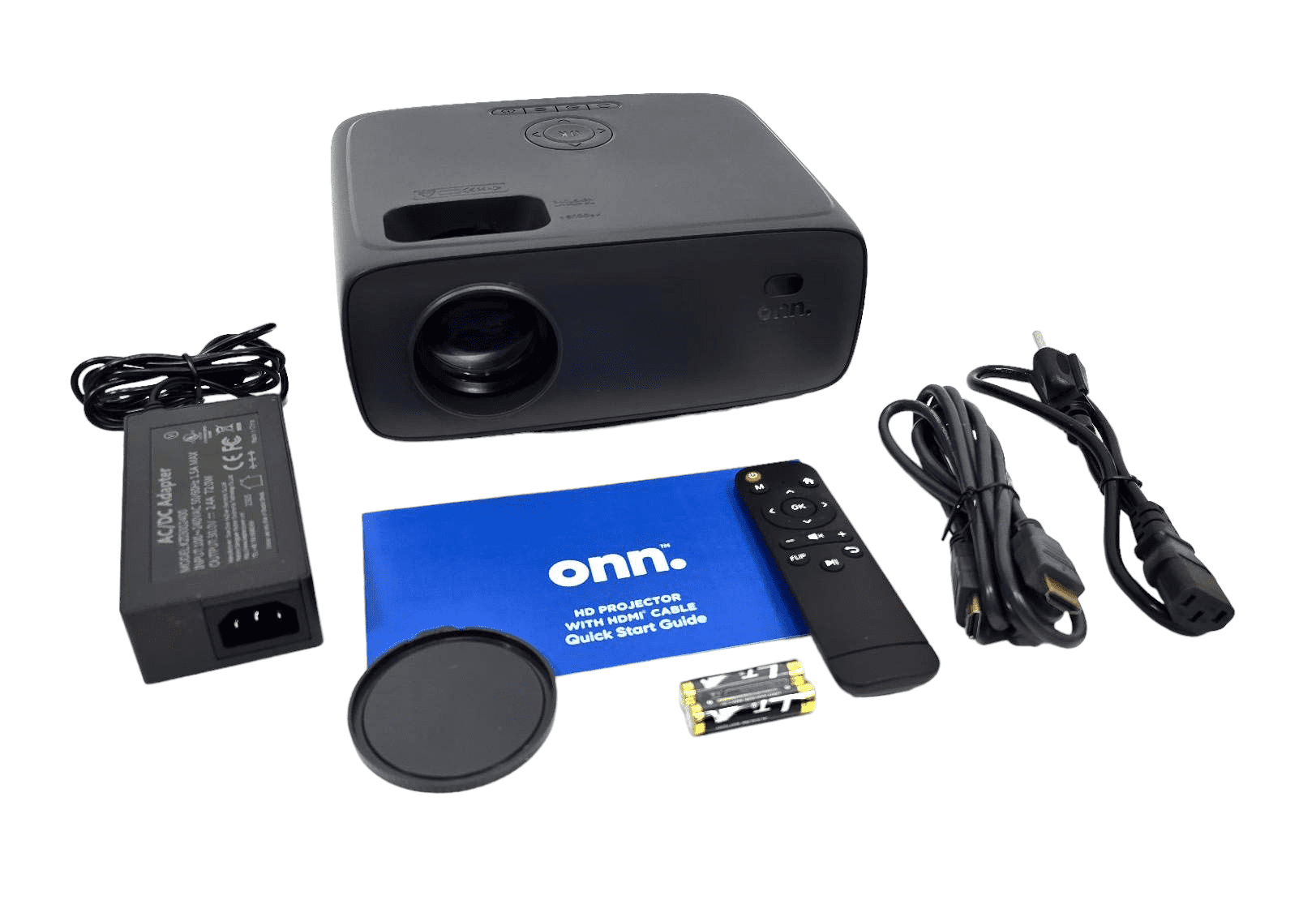 Restored ONN 720P HD LCD Home Theater Projector with 6' HDMI Cable, Black, 100096801 (Refurbished)