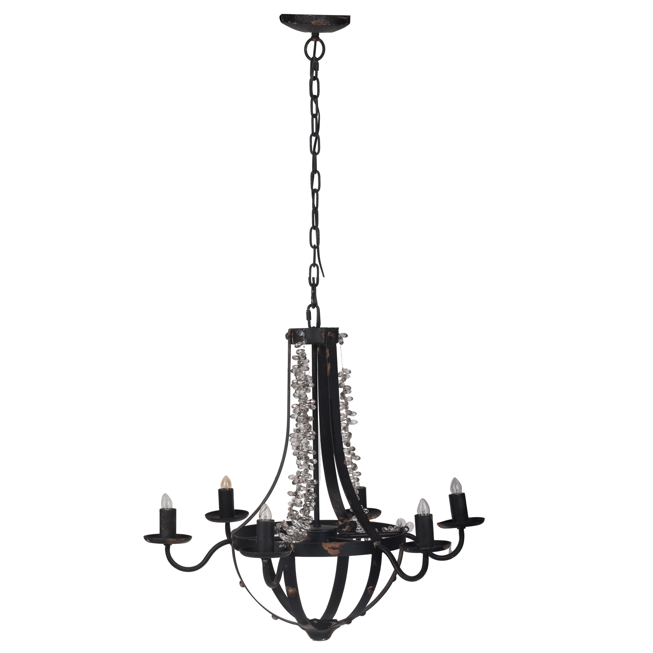 Black Iron 6 Light Chandelier 25 Inches Wide x 22 Inches High With Faceted Jeweled Accents - image 2 of 2