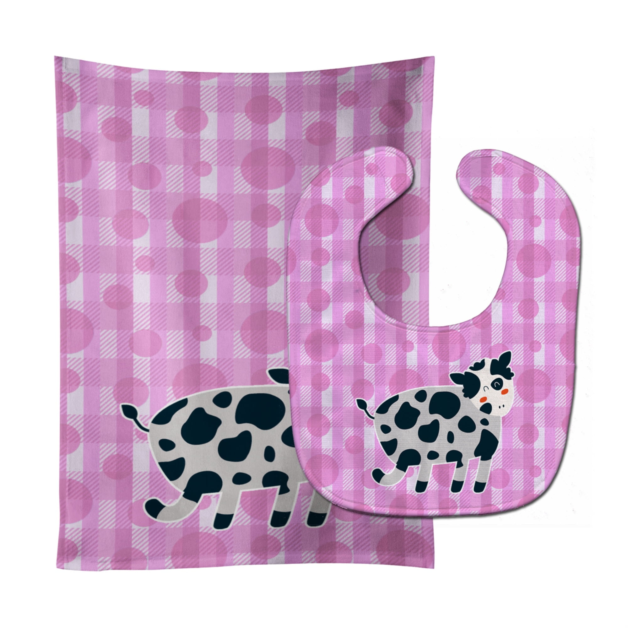 Carolines Treasures BB7162STBU Cow on Pink Polkadots Baby Bib & Burp Cloth