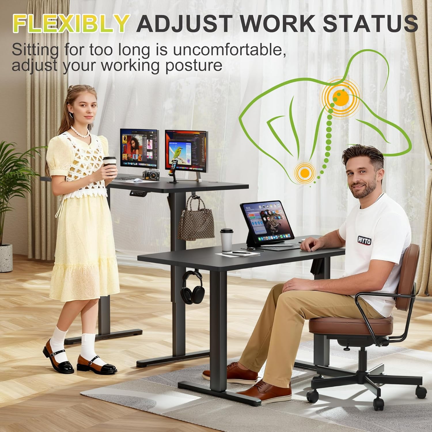 JessieMal Electric Standing Desk, 45 x 24 Inches Sit Stand up Desk, Sit Stand Height Adjustable Home Office Desk with 4 Height Position Memory - with Splice Board (Black, 45)