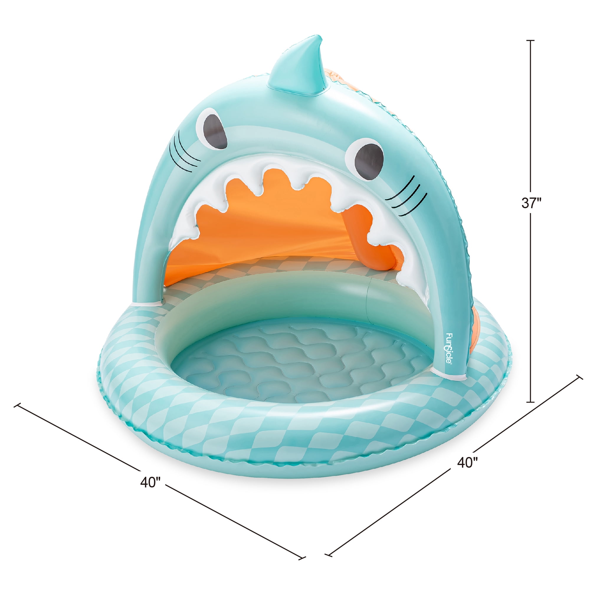 Funsicle Shark Jaws Bay Shaded Inflatable Kids Splash Pool, 40" x 40" x 37", Ages 1 to 3