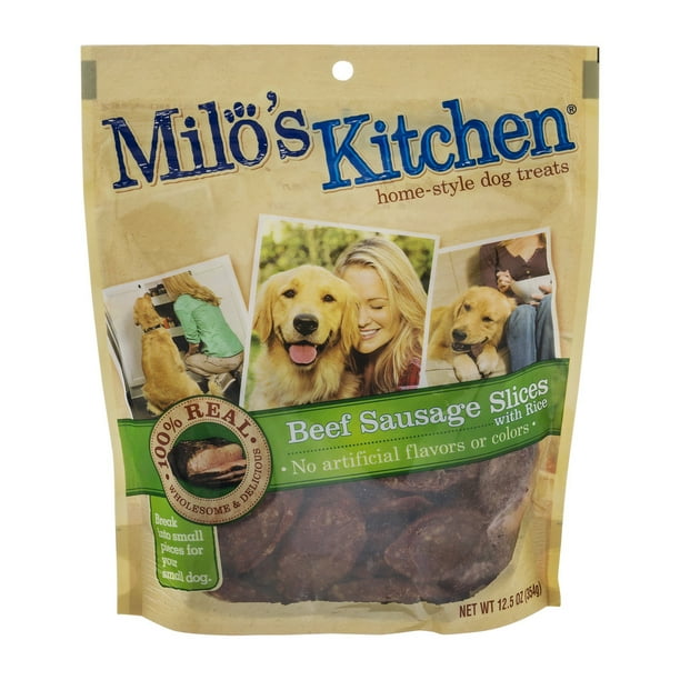 Milo's Kitchen HomeStyle Beef Sausage Slices with Rice Dog Treats, 12.