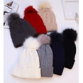 thumbnail image 2 of black-adult solid color fur ball woolen cap unisex winter warm knitting hat Christmas Valentine's Day gift to her, 2 of 3