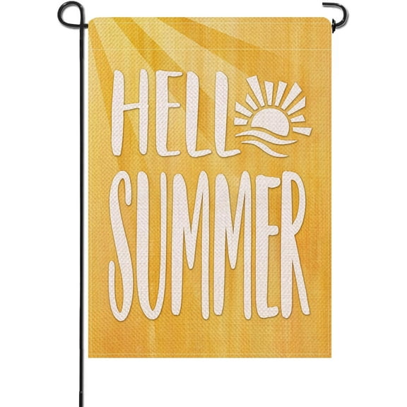Hello Summer Yellow Small Decorative Garden Flag, Sun Sunshine Yard Lawn Outside Decor, Seasonal Burlap Outdoor Home Decoration Double Sided 12.5 x 18