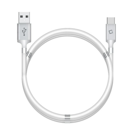 Cellet USB Cable Compatible with TCL 40 XE 5G (Verizon) - Magnetic Self Winding Coiled Cord Fast Charging and Data Sync USB-C to USB-A (Type-C to Type-A) Cable - 3 Feet - White