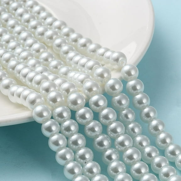 1Strand White Glass Pearl Round Loose Beads For Jewelry Necklace Craft Making 8mm Hole: 1mm 105pcs/strand