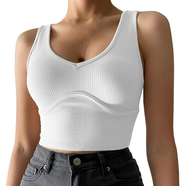 nsendm Womens Vest Female Adult plus Size Workout Top Women's Deep V Neck  Top Shirt Basically Crop Tank Top Sleeveless Ribbed Fitted Seamless Tops  (White, XL) 