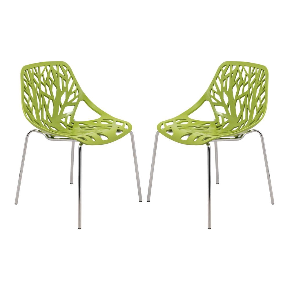 LeisureMod Dining Chair with Molded Polypropylene Seat and Chrome Legs Tree-Inspired Cutout Back Design Stackable for Modern Home, Kitchen, Cafes Asbury Collection