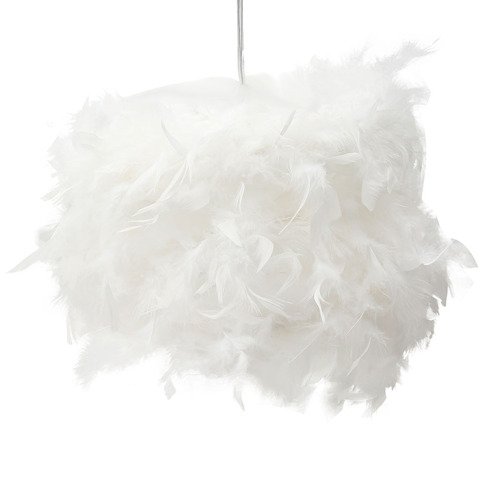 THREN Feather Light Shade Adjustable Round Feather Chandelier Ceiling Pendant Light Fluffy Lamp Lightshade for Table Lamp Floor Lamp Bedroom Living Room Wedding Party Decoration 30cm (White) - image 1 of 10