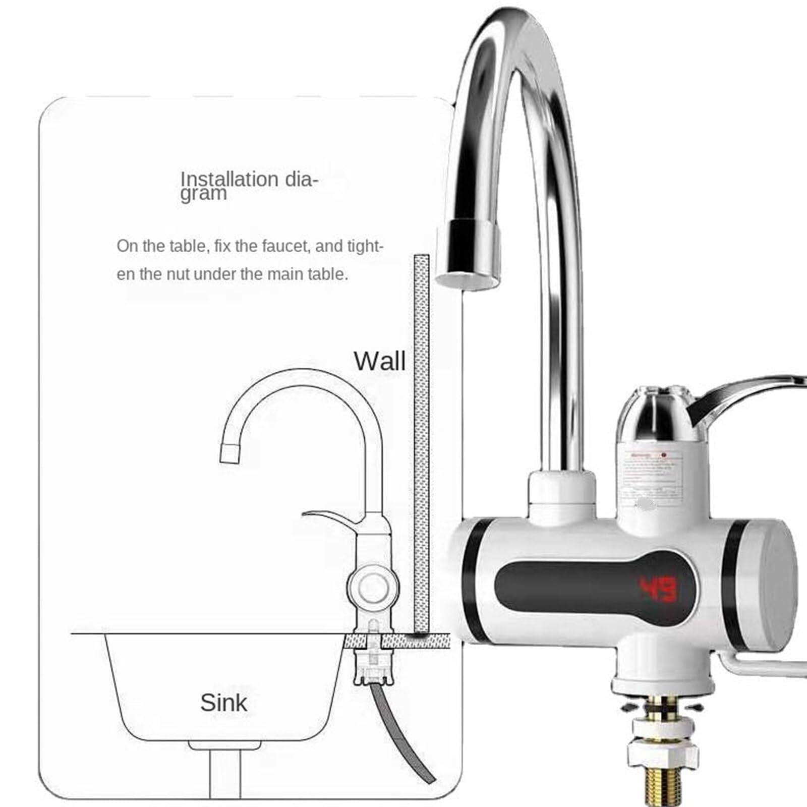 1x Electric Fast Heating Tap,110V Hot Water Heater Faucet,Instant Tankless Water Heater,Rotatable Bathroom Kitchen Heater Faucet,LED Digital Display Instant Hot Water Tap with Electric Fast Heating