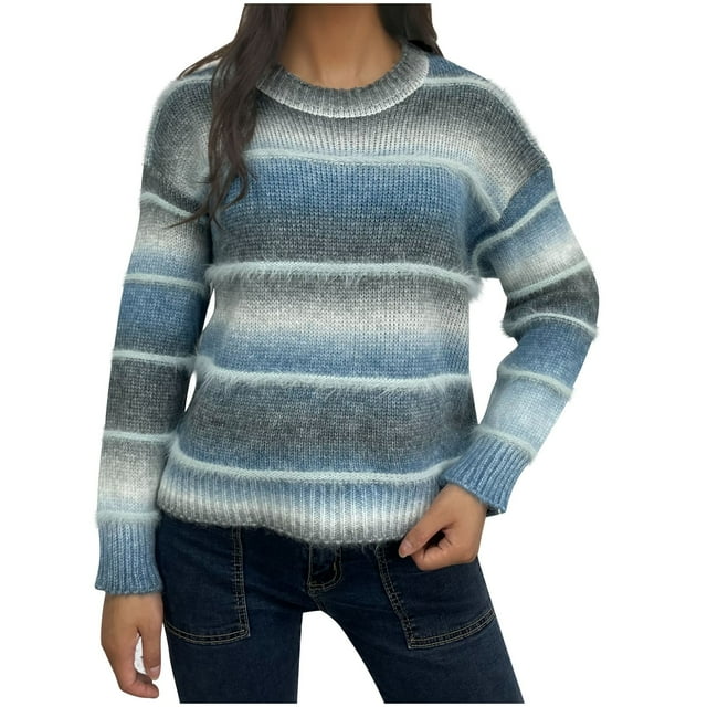 cfhntfmh Chandails d'Automne 2024 pour Femmes Manches Longues Col Rond Tricot Thermique Dégradé Couleur Pull Ample