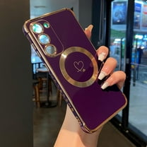 Magnetic Case for Samsung Galaxy S23 Plus 5G Case[Compatible with MagSafe] Cute Plating Love Hearts Case with Camera Protection,Soft Shockproof TPU Bumper Cover for Women Girls,Dark Violet