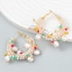 thumbnail image 2 of 2pcs Round alloy rice bead woven flower wreath shaped earrings, women's imitation pearl earrings, Bohemian ethnic style earrings, 2 of 5
