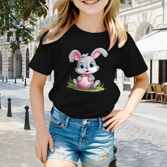 SNKSDGM Girls Girls Shirts Size 7/8 Summer Clothes for Teen Girls 2025 Easter Children's Cute Rabbit Easter Egg Casual T Shirt 8-9 Years
