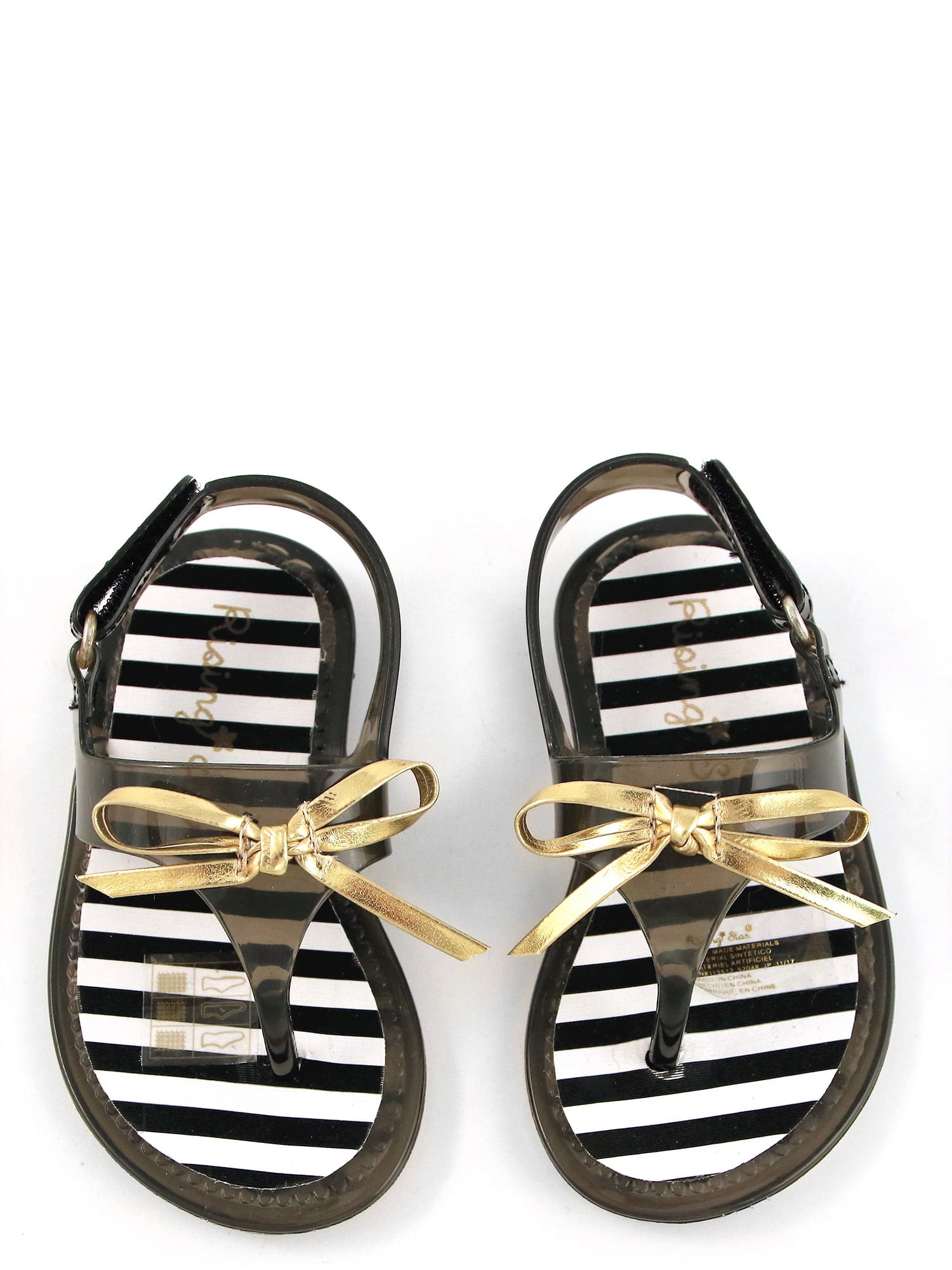 black jelly sandals with bow