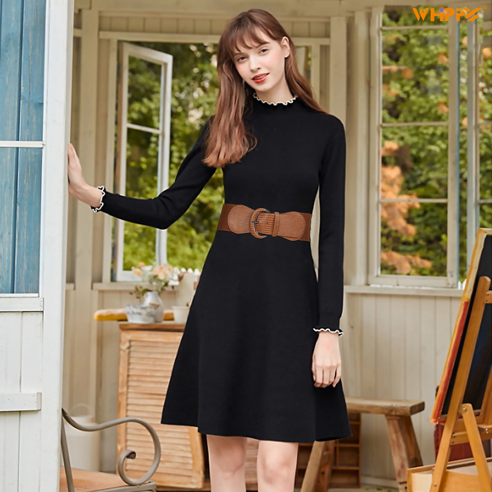 black wide waist belts for dresses