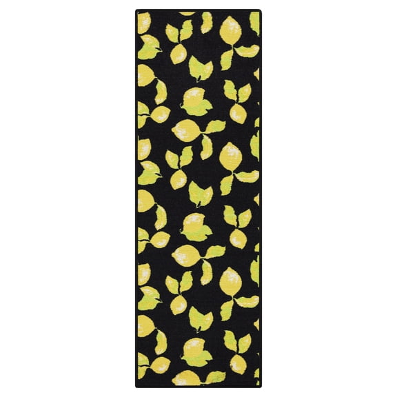 Ottomanson Non-Slip Rubberback Lemons 2x5 Kitchen Runner Rug, 20" x 59", Black
