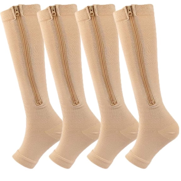 2 Pairs Zipper Compression Socks for Women Men 15-25 mmHg Open Toe Knee High Support Socks