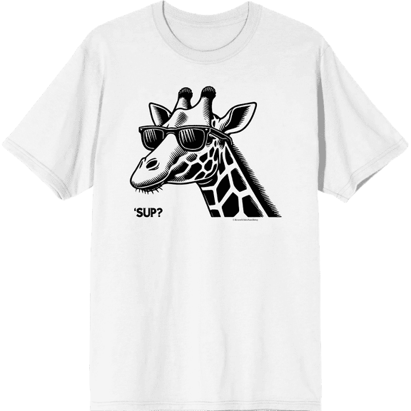 Sup? Giraffe with Sunglasses Adult White Crew Neck Short Sleeve Tee-Medium