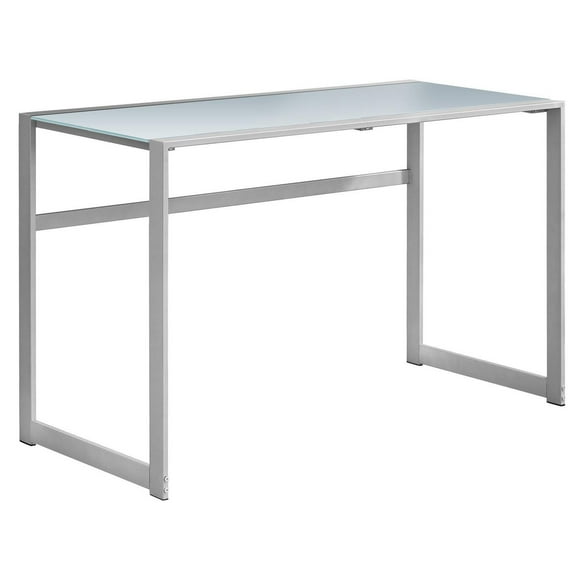 Monarch Specialties Computer Desk, Home Office, Laptop, 48"l, Work, Metal, Tempered Glass, Grey, Contemporary, Modern