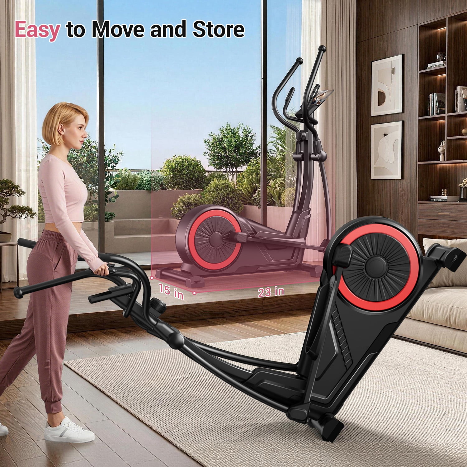 ROBORE Magnetic Elliptical Machine for Home, 16 Resistance Levels, 15.5" Stride, Heart Rate Grips, 350 lbs Capacity, Quiet Cardio Trainer