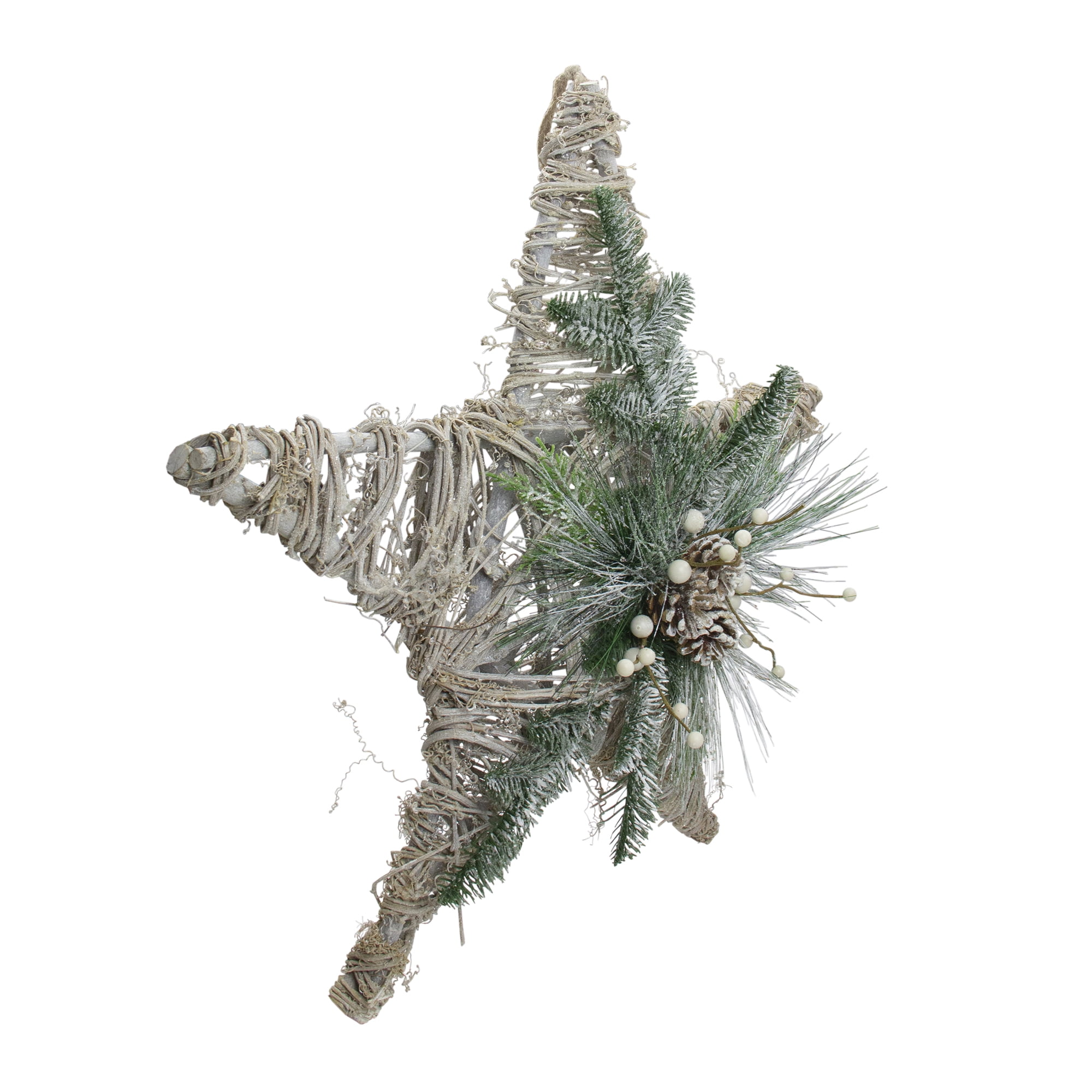 20" Frosted Mixed Pine Twig Star Christmas Ornament
