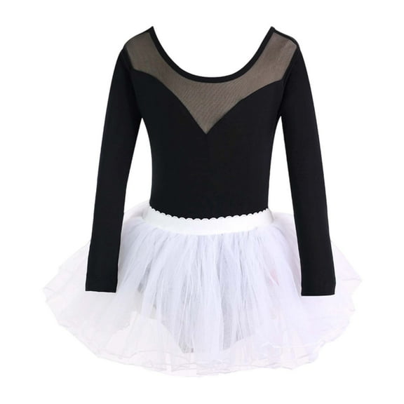 Kiijoy Girls Ballet Dance Dress Long Sleeve Stretchy Leotard Ballet Tutu Skirt, Sizes 1-15