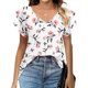 thumbnail image 1 of Blusa de manga con volantes Cuello en V Camisa de blusa holgada de manga corta de doble capa para dama Flor blanca S, 1 of 5