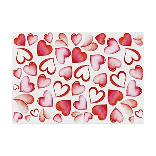 Napperons en Polyester à Thème de la Saint-Valentin – 17,72 Po x 11,81 Po – Imprimé Cœur et Amour Multicolore – Protection de Table Réutilisable pour Fêtes de Fin d'Année