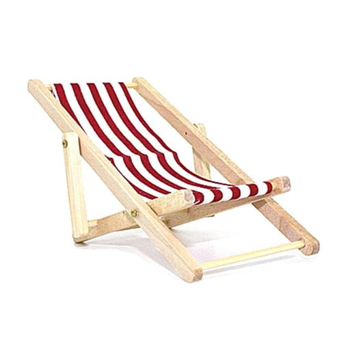 Dollhouse Miniature Garden Beach Furniture Folding Chair Blue Deck Stripe W0C2