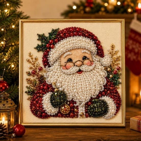 Christmas Pearl Diamond Art Kits for Adults - 12x12 Inch Pre Framed Pearl Painting Kits for Adults, 3D Textured Gemstone Gem Art Craft Set for Holiday Wall Decor & DIY Gift (A)