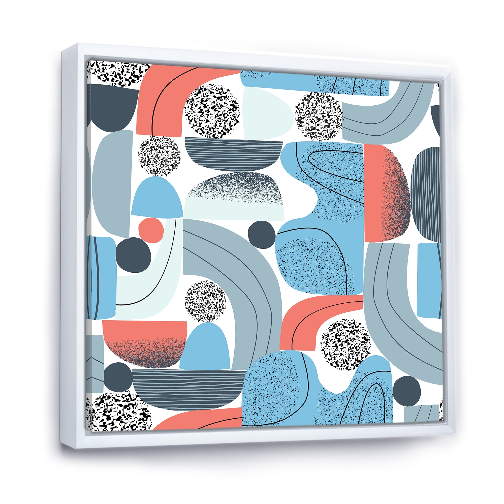Designart 'Retro Shapes With Abstract Moons and Suns II' Modern Framed Canvas Wall Art Print