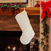 StSilkitty Christmas Stockings Plush Furs Holiday Gift Bags with Classic Patterns for Home Fireplace Tree Party Decorations