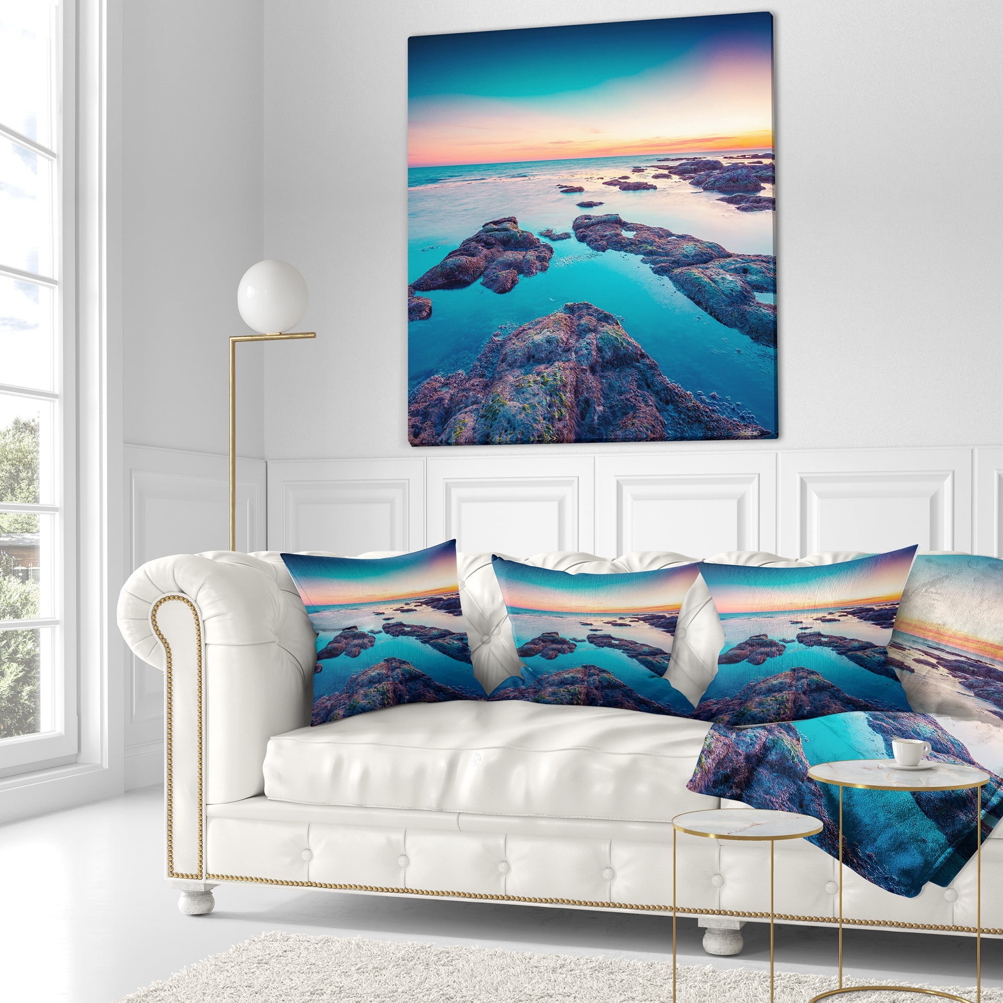 Designart Blue Sicily Island - Seascape Photography Throw Pillow - 18x18