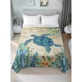 thumbnail image 4 of Teal Sea Turtle Coastal Flat Sheet Only Twin Size, Soft Breathable Bed Top Sheets for Mattress, Vintage Summer Beach Seaweed Luxury Bedding Flat Sheets for Home Hotel Bedroom Bed Protection, 4 of 9