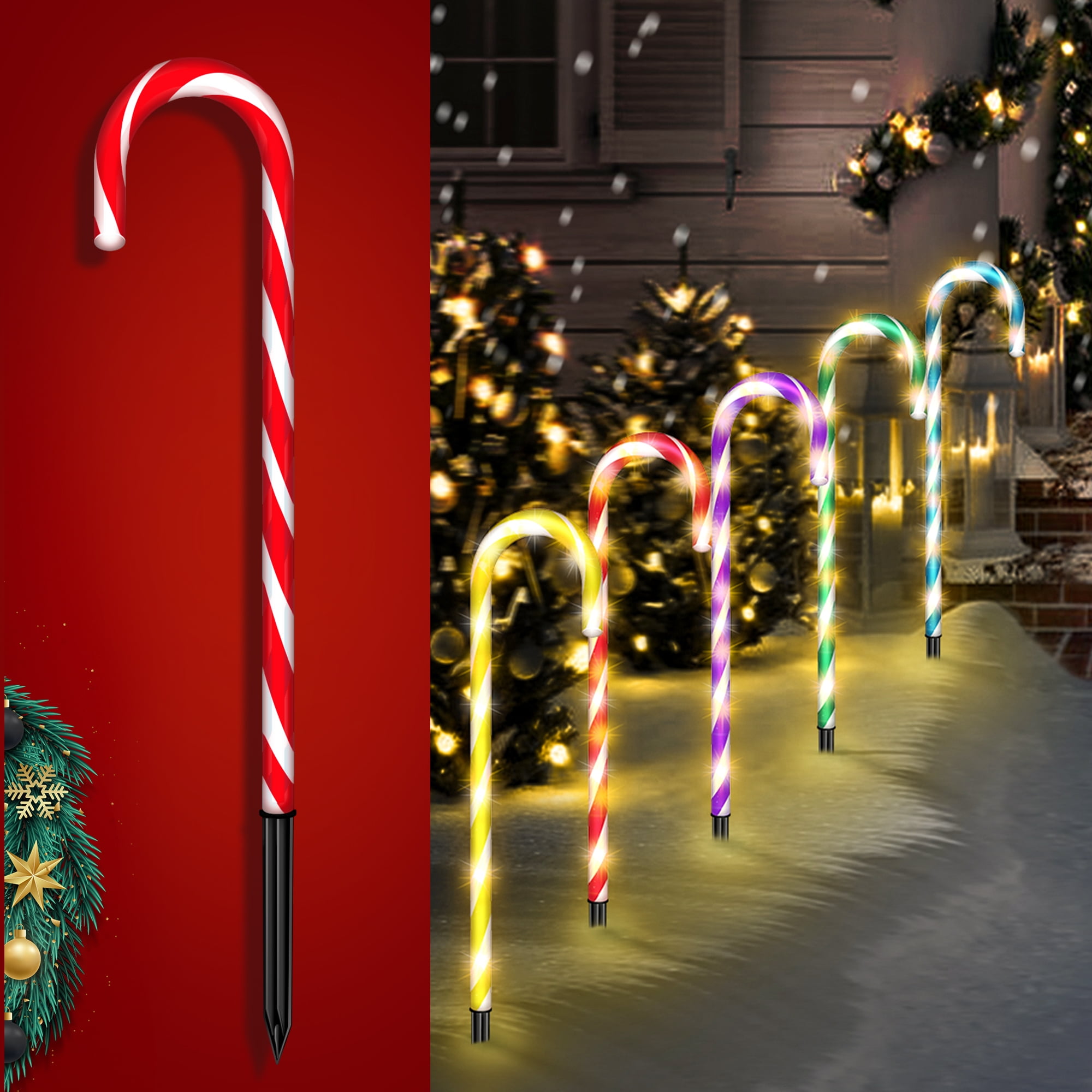 10 Pack 8 Modes Christmas Candy Cane Lights 21 Inch Flickering Candy Cane Pathway Marker Waterproof UL Listed Christmas Lighting Decoration Light Outdoor Indoor