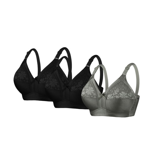 Sujetadores Cómodos para las Mujeres Más Tamaño Color Sólido Encaje Empalme Correas Ajustables, Sujetadores de Encaje para las Mujeres Uso Diario Suave Transpirable 3 Paquete
