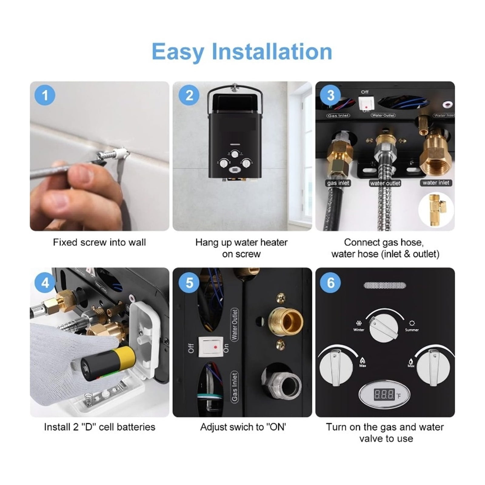 Portable Water Heater Propane Tankless - 6L RV On Demand Hot Gas Outdoor Digital Display Water Heater For Camping ,Safety Protections