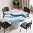 thumbnail image 2 of Orange Navy Blue Ombre Round Fitted Tablecloth with Elastic Edge, Waterproof Table Cloth Table Cover for 36"-44" Tables, Abstract Beach Waves Gradient Tablecloths for Dining Picnic Indoor Outdoor, 2 of 9