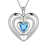Blue Heart Necklace March Birthstone Pendant Aquamarine CZ 925 Sterling Silver Women Girls Birthday Valentine's Day Gifts