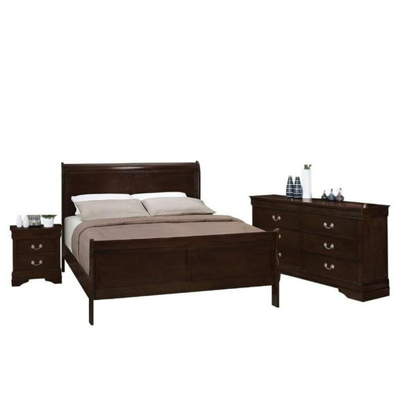 Coaster Louis Philippe 3PC Set with Full Bed and Nightstand with Dresser in Brown
