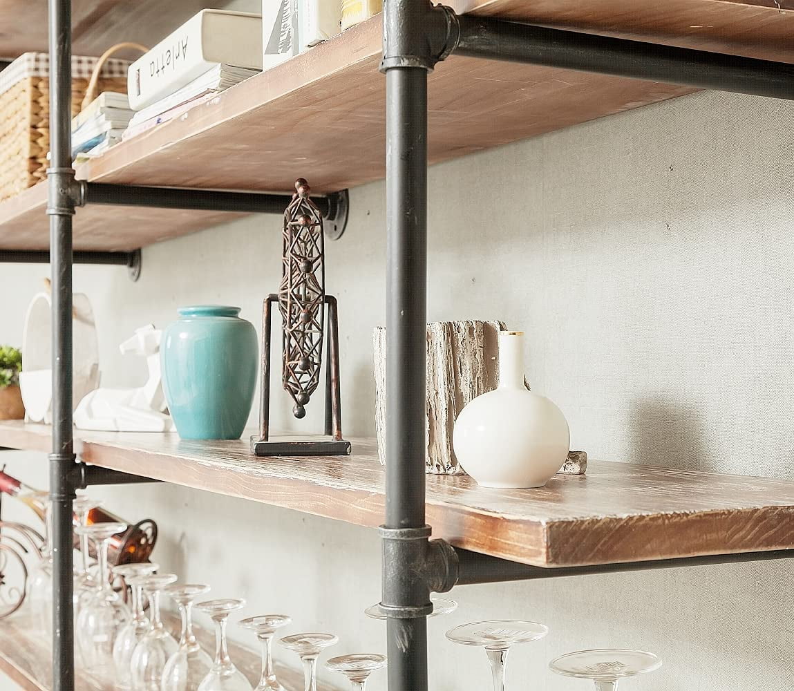 Industrial Wall Mounted Iron Floating Pipe Wood Shelves/Shelving