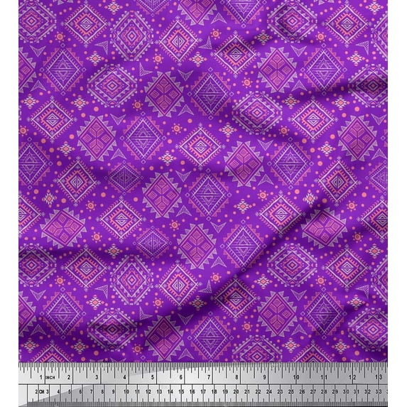 Soimoi Polyester Crepe Fabric Aztec Southwestern Print Fabric by The Yard 42 Inch Wide