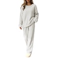 thumbnail image 2 of Two Piece Sets for Women Summer Outfits Women Fashion Casual Solid Color Round Neck Long Sleeved Long Pants Set for Home Keep Warm Comfortable Homewear White Free Size, 2 of 5