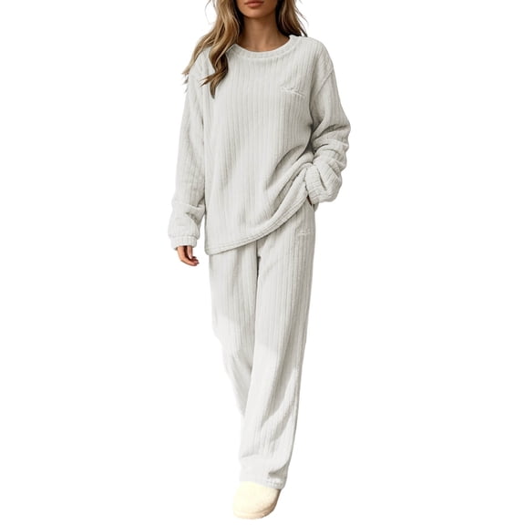 HAiming 2 Piece Sweatsuits for Women Scoop Neck Long Sleeve Sweatshirts Loose Casual Sweatpants Workout Outfits
