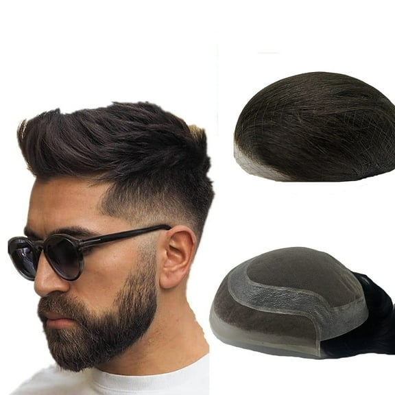 Toupee for Men NLW men hair pieces Mens Toupee Human Hair Replacement System 100% European Real Human Hair Men Lace Hair System Fine French Lace with PU Around (#1B Off Black, 8x10")