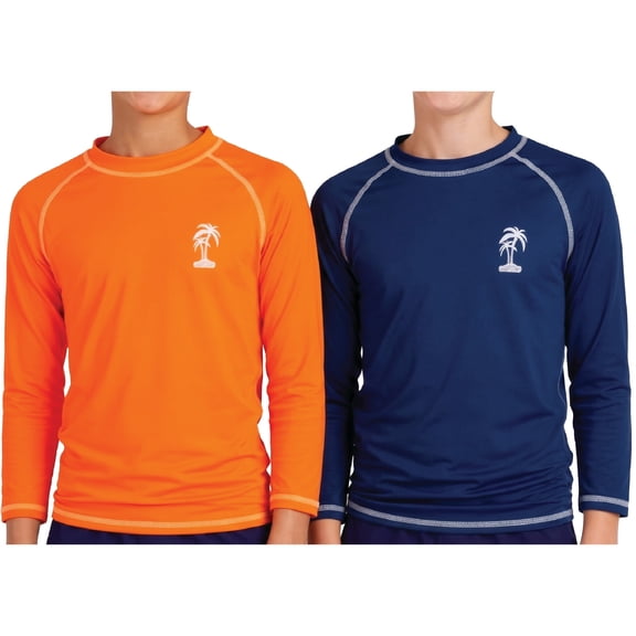 iXtreme Boys Rash Guard - 2 Pack Quick Dry UPF 50 Sun Protection Swim Shirt for Boys (8-18)