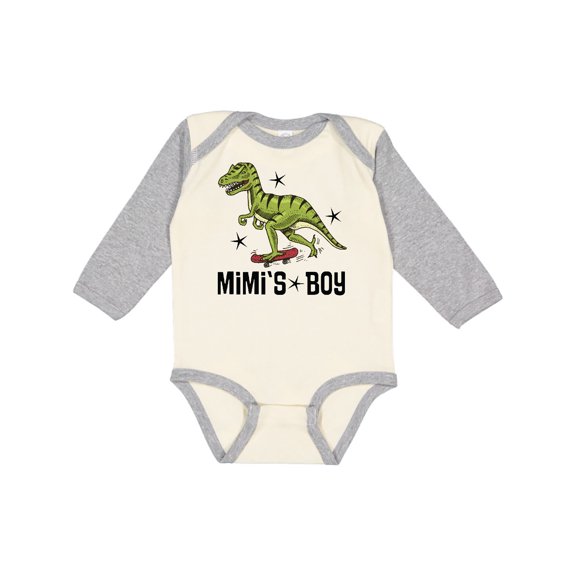 Inktastic Mimi Boy Grandson Dinosaur Boys Long Sleeve Baby Bodysuit