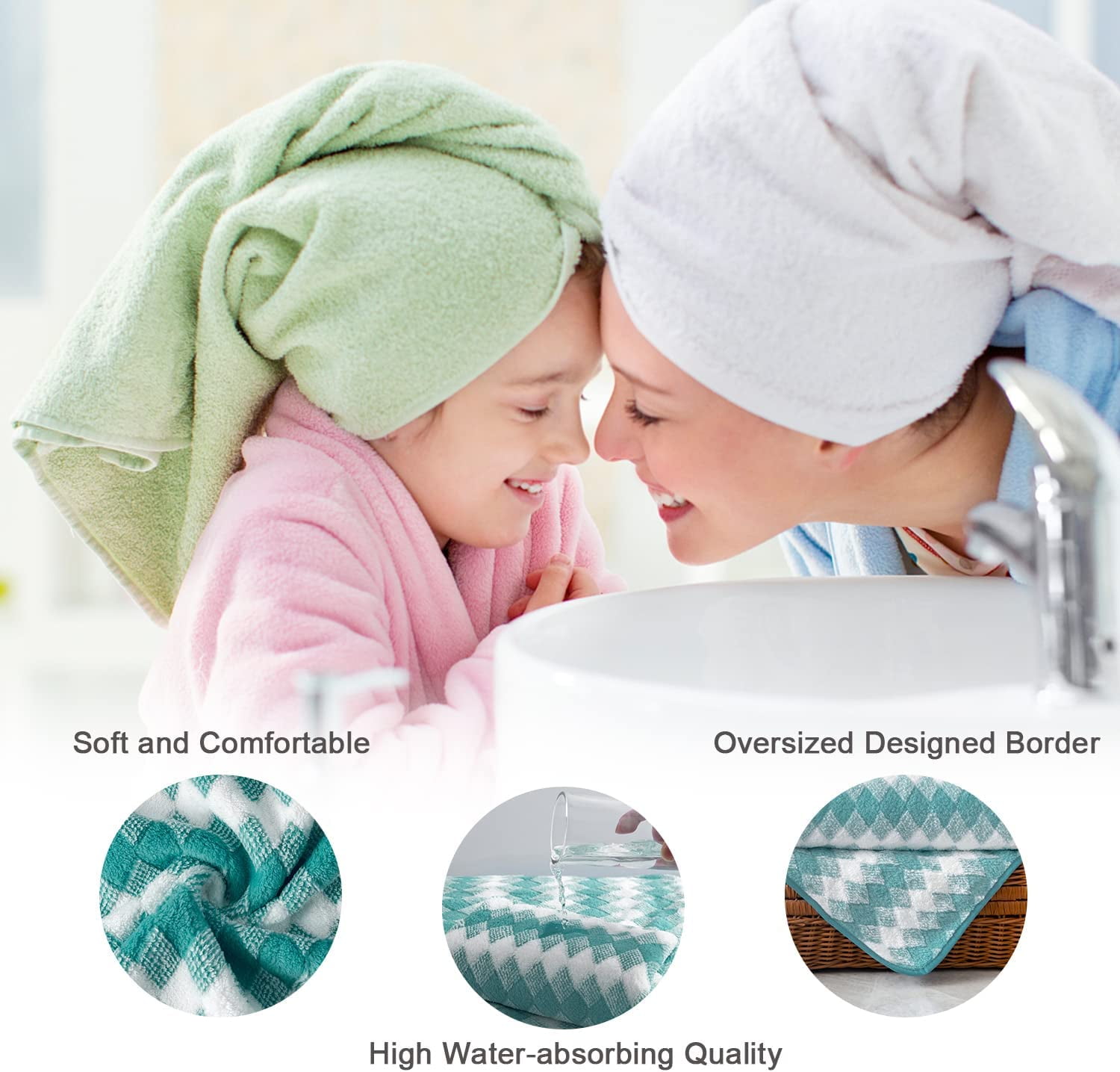 Smuge 2 Pack Hand Towels (16 x 31 in, Lake Blue) Ultra Soft Microfiber Quick Dry Shower Hand Towels