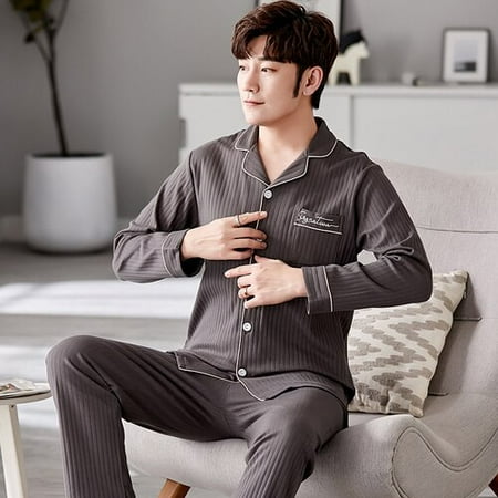 

PIKADINGNIS Autumn Winter Men Sleepwear Set Long Sleeve Male Pajama Set Father Pure Full Cotton Pajamas for Men Underwear Clothes Home Wear